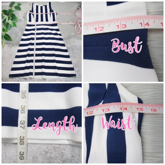 ANN TAYLOR Blue White Striped Sleeveless Fit Flare Dress Women’s Size 2 - Picture 11 of 13